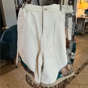 Aywter Floral Patchwork Denim Long Shorts Size L